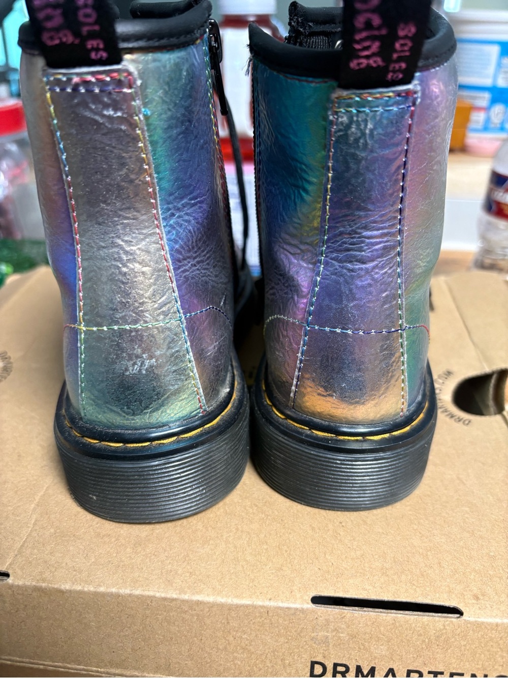 Dr. Martens Kids Iridescent Rainbow Crinkle Lace-Up Boots - Picture 8 of 15